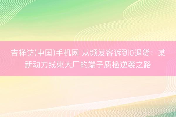 吉祥访(中国)手机网 从频发客诉到0退货：某新动力线束大厂的端子质检逆袭之路