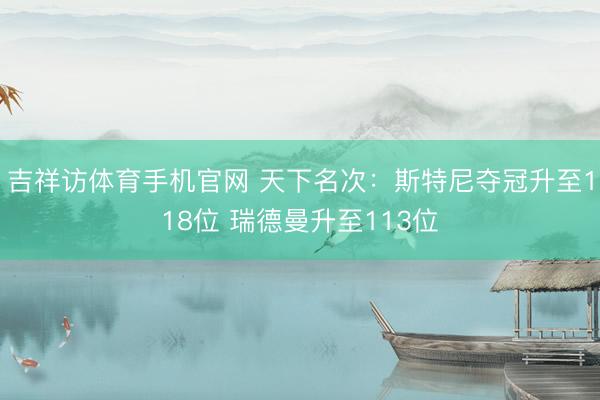 吉祥访体育手机官网 天下名次：斯特尼夺冠升至118位 瑞德曼升至113位