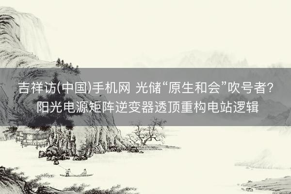 吉祥访(中国)手机网 光储“原生和会”吹号者? 阳光电源矩阵逆变器透顶重构电站逻辑