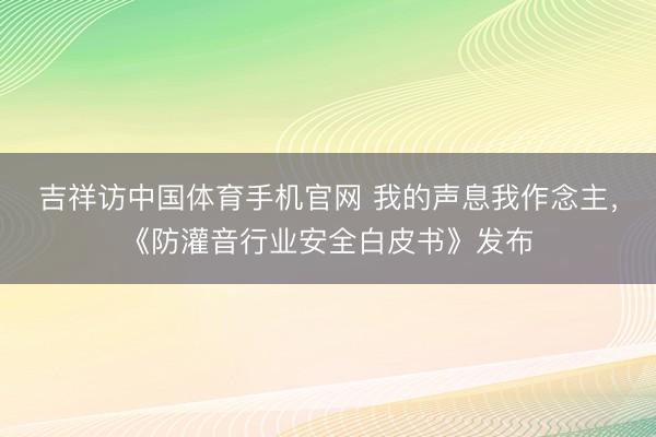 吉祥访中国体育手机官网 我的声息我作念主，《防灌音行业安全白皮书》发布
