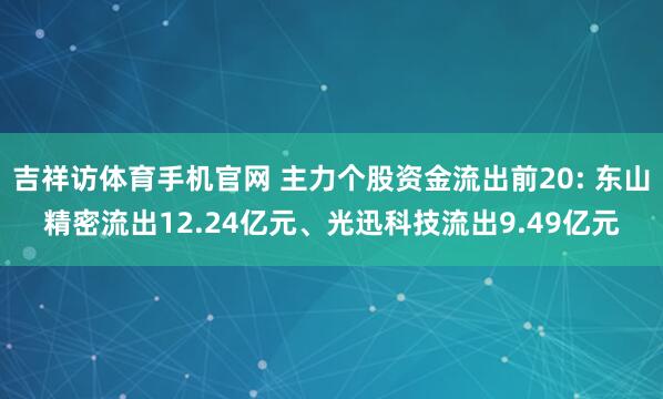 吉祥访体育手机官网 主力个股资金流出前20: 东山精密流出12.24亿元、光迅科技流出9.49亿元