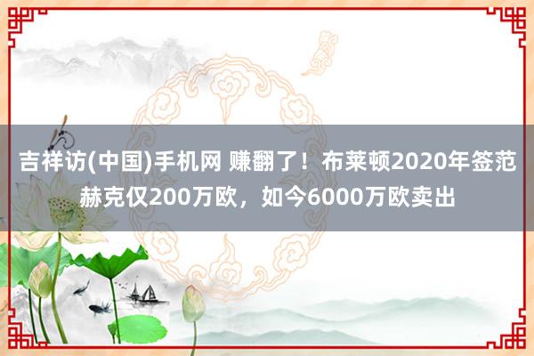 吉祥访(中国)手机网 赚翻了！布莱顿2020年签范赫克仅200万欧，如今6000万欧卖出